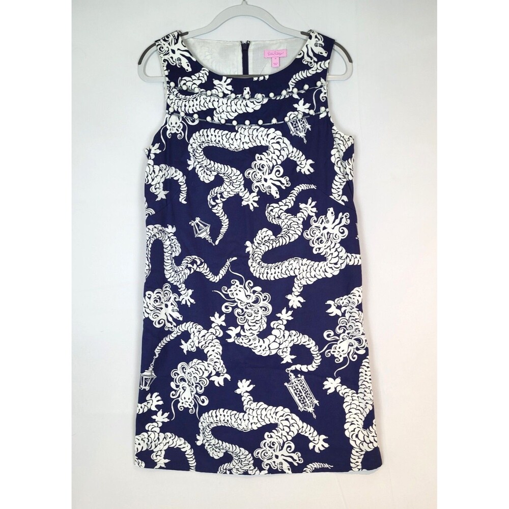Lilly Pulitzer Navy and White Dragon Print Dress